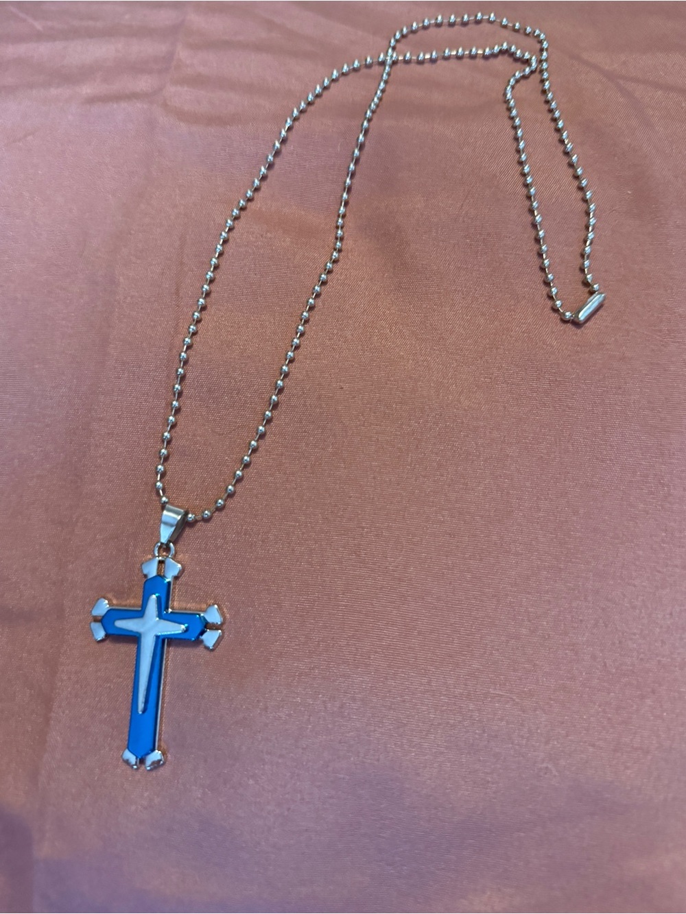 Blue Cross Pendant Necklace - Men's Stainless Steel Chain
